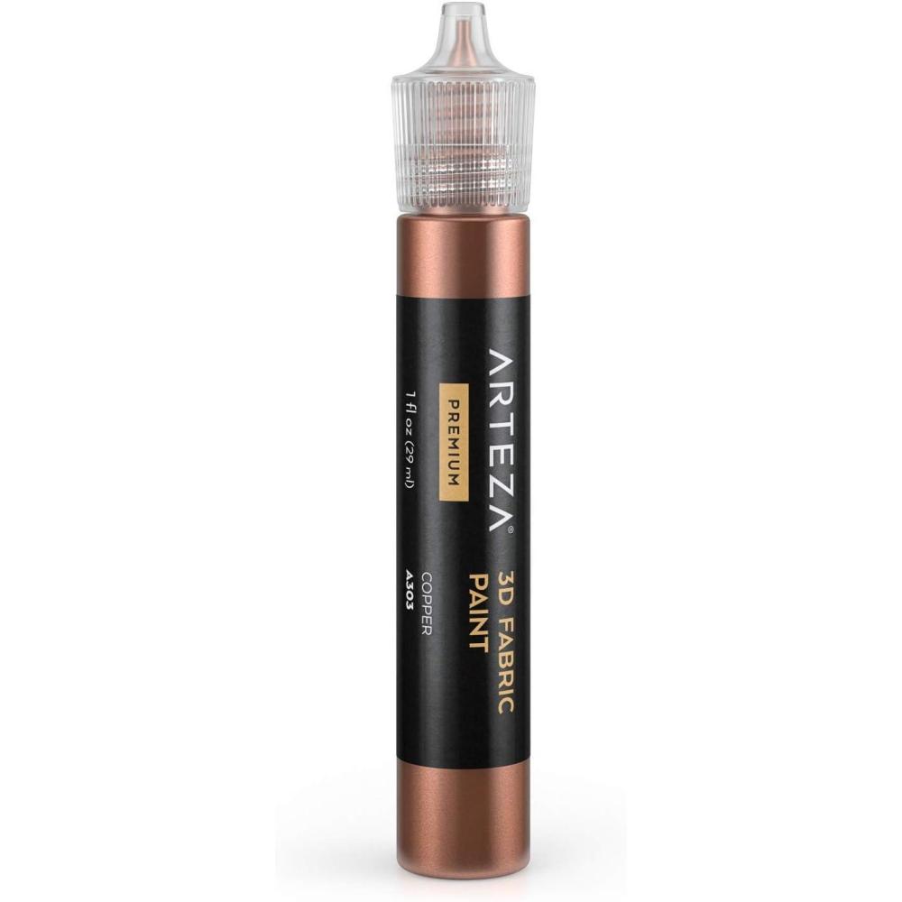 Arteza 3D Fabric Paint, Copper A303, 1oz Tube, Washer & Dryer Safe Textile Paint for Clothing, Accessories, Ceramic, Glass & DIY Projects