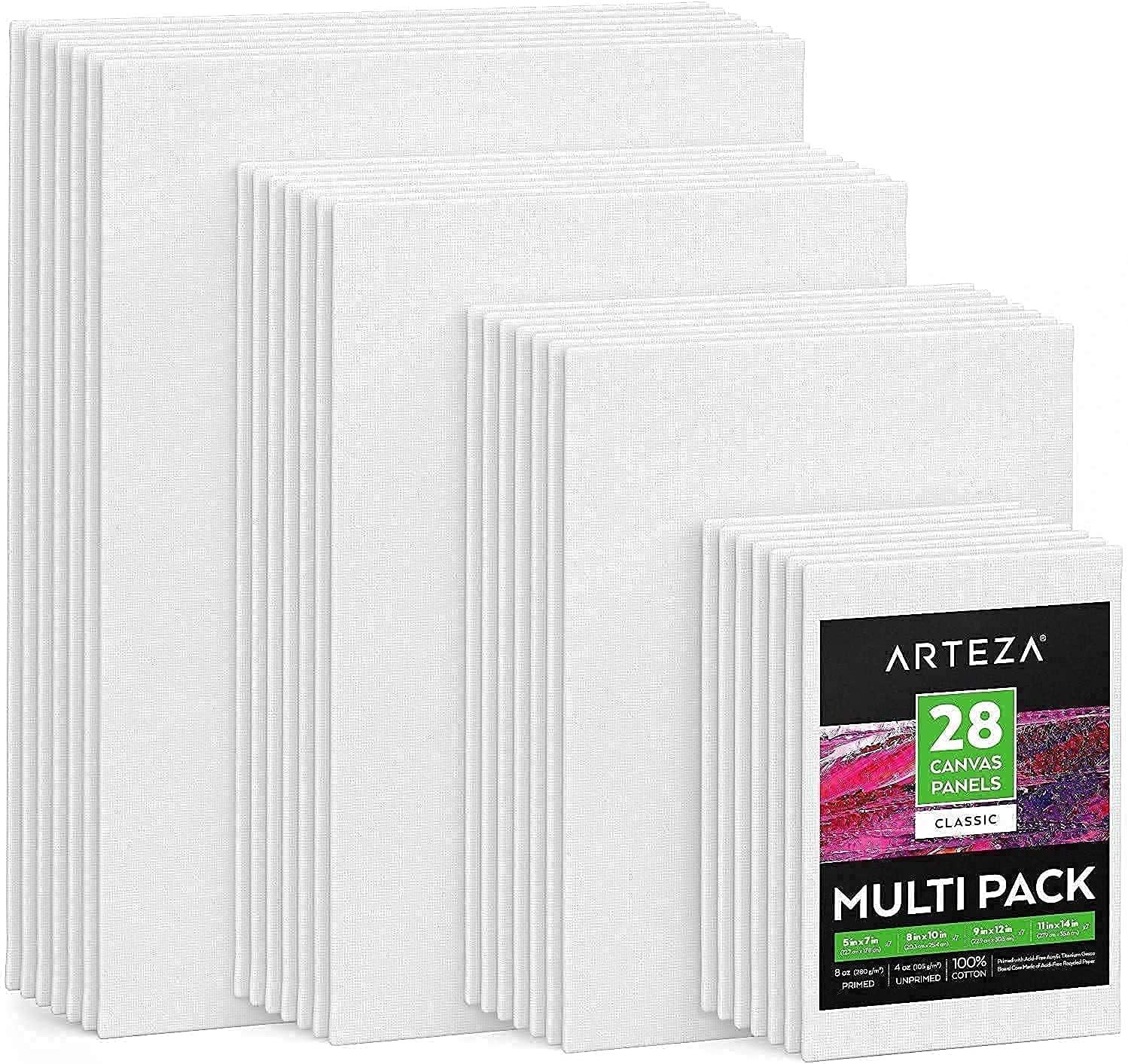 Arteza Acrylic Paints with Palette Knives and Canvas Multi Pack Bundle, Painting Art Supplies for Artist, Hobby Painters & Beginners