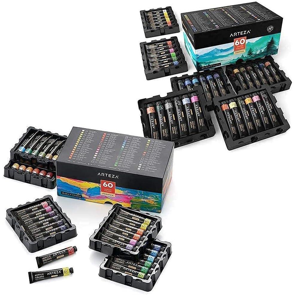 ARTEZA Acrylic Paint Set and Watercolor Paint Set Bundle, Painting Art Supplies for Artist, Hobby Painters & Beginners