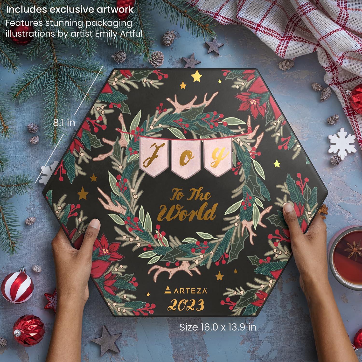 Arteza Advent Calendar 2023 (Fine Art, 12 Days) Art Supplies Holiday Gift for Adults, Includes Acrylic, Gouache & Watercolor Paints, Art Chrome Markers, Canvas Boards, Paint Brushes and Modeling Paste(12 Day)