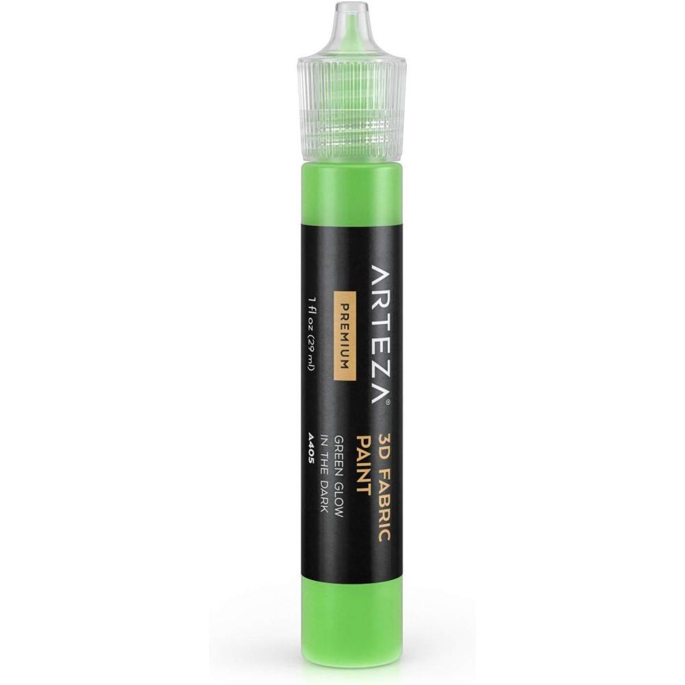 Arteza 3D Fabric Paint, Green Glow in the Dark A405, 1oz Tube, Washer & Dryer Safe Textile Paint for Clothing, Accessories, Ceramic, Glass & DIY Projects