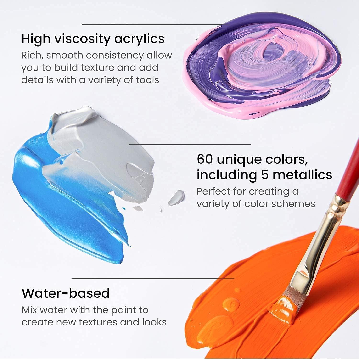 ARTEZA Acrylic Paints, Mica Powder and Wood Slices Bundle, Painting Art Supplies for Artist, Hobby Painters & Beginners