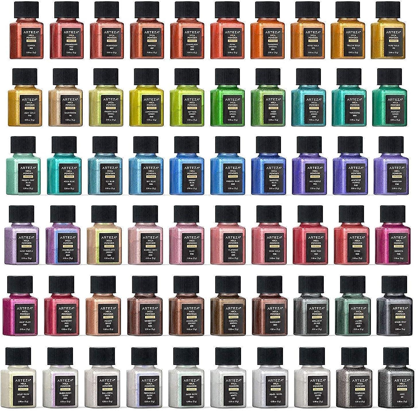 ARTEZA Acrylic Paints, Mica Powder and Wood Slices Bundle, Painting Art Supplies for Artist, Hobby Painters & Beginners