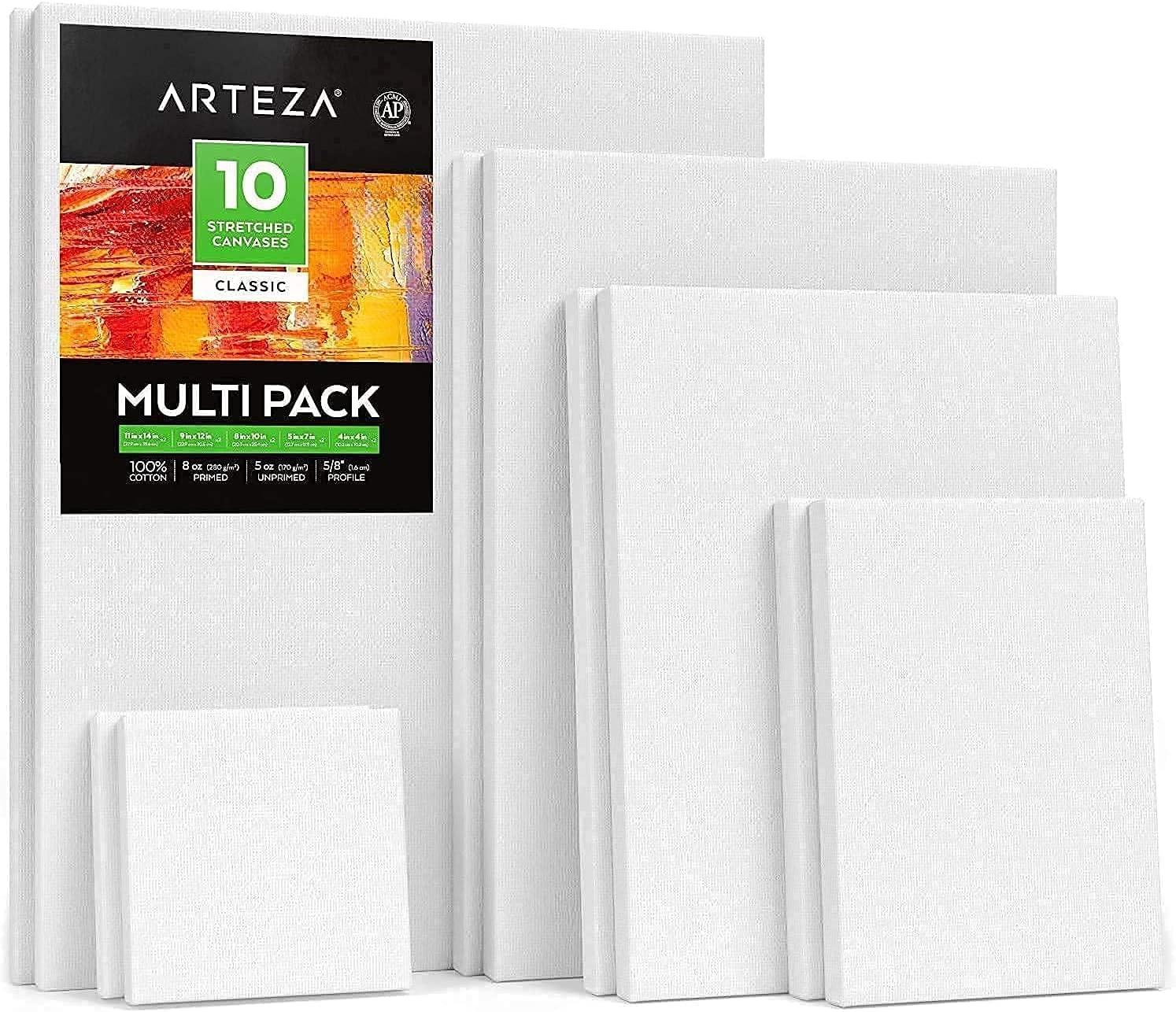 ARTEZA Acrylic Paint 60 Colors and Canvas Multi Pack Set of 10 Bundle, Painting Art Supplies for Artist, Hobby Painters & Beginners