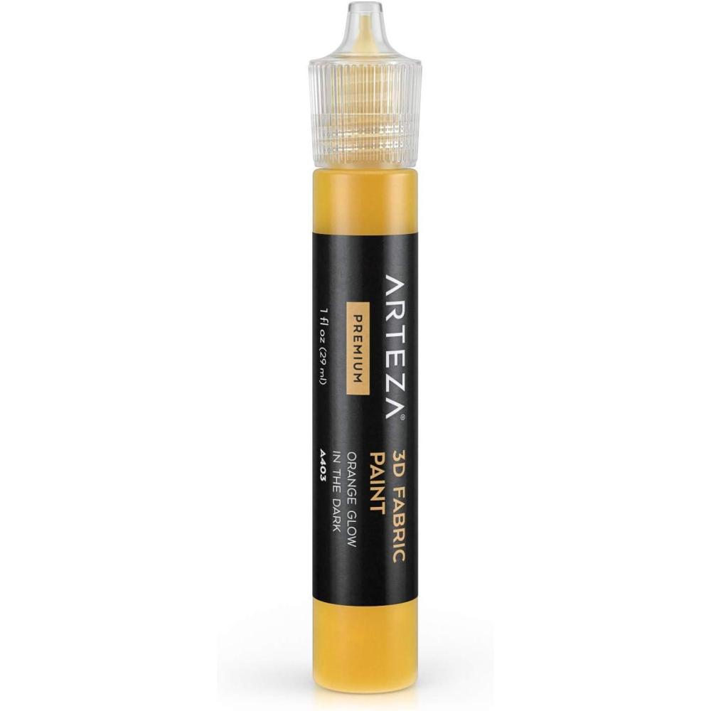 Arteza 3D Fabric Paint, Orange Glow in the Dark A403, 1oz Tube, Washer & Dryer Safe Textile Paint for Clothing, Accessories, Ceramic, Glass & DIY Projects