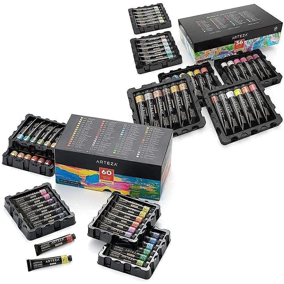ARTEZA Acrylic and Metallic Acrylic Paint Set Bundle, Painting Art Supplies for Artist, Hobby Painters & Beginners