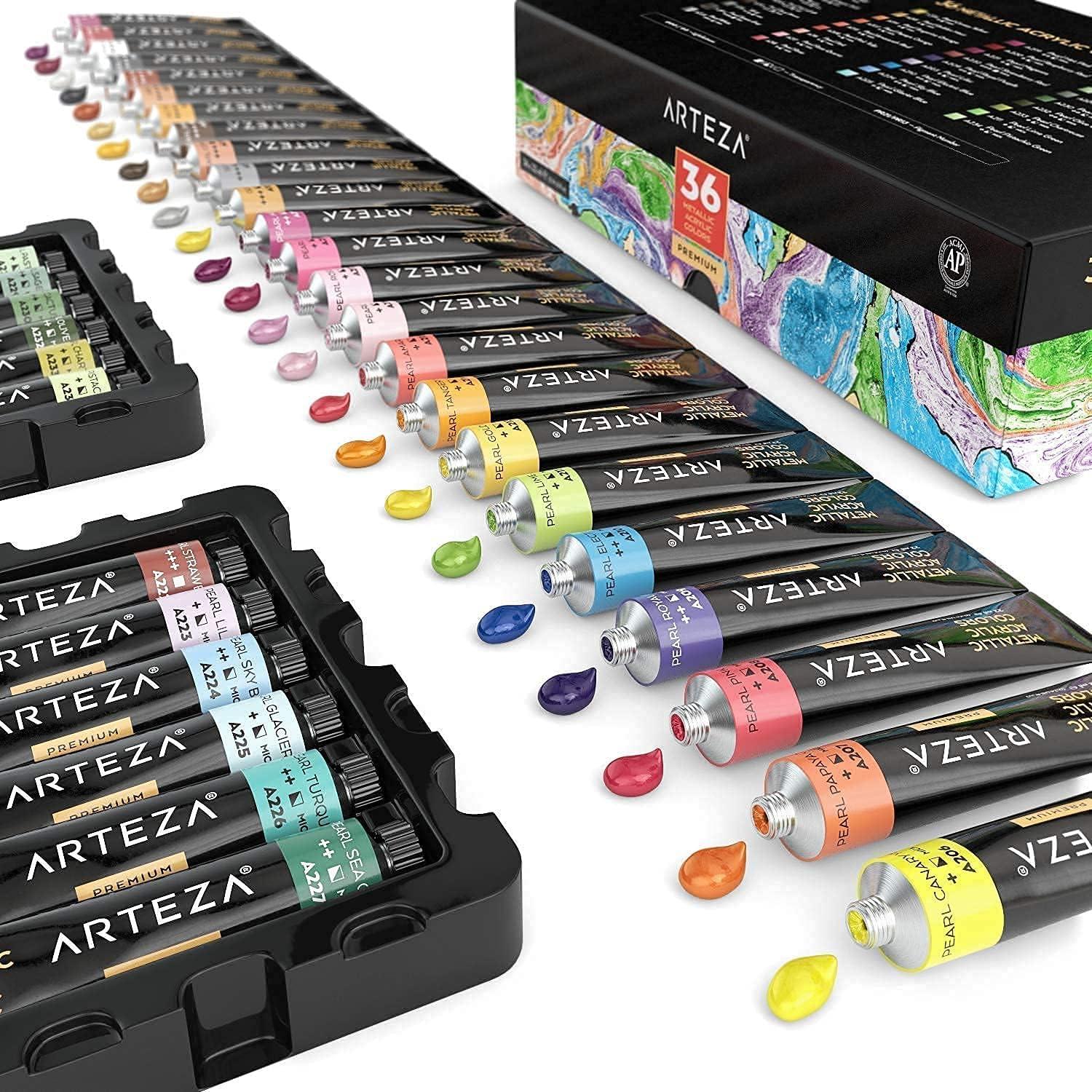 ARTEZA Acrylic and Metallic Acrylic Paint Set Bundle, Painting Art Supplies for Artist, Hobby Painters & Beginners