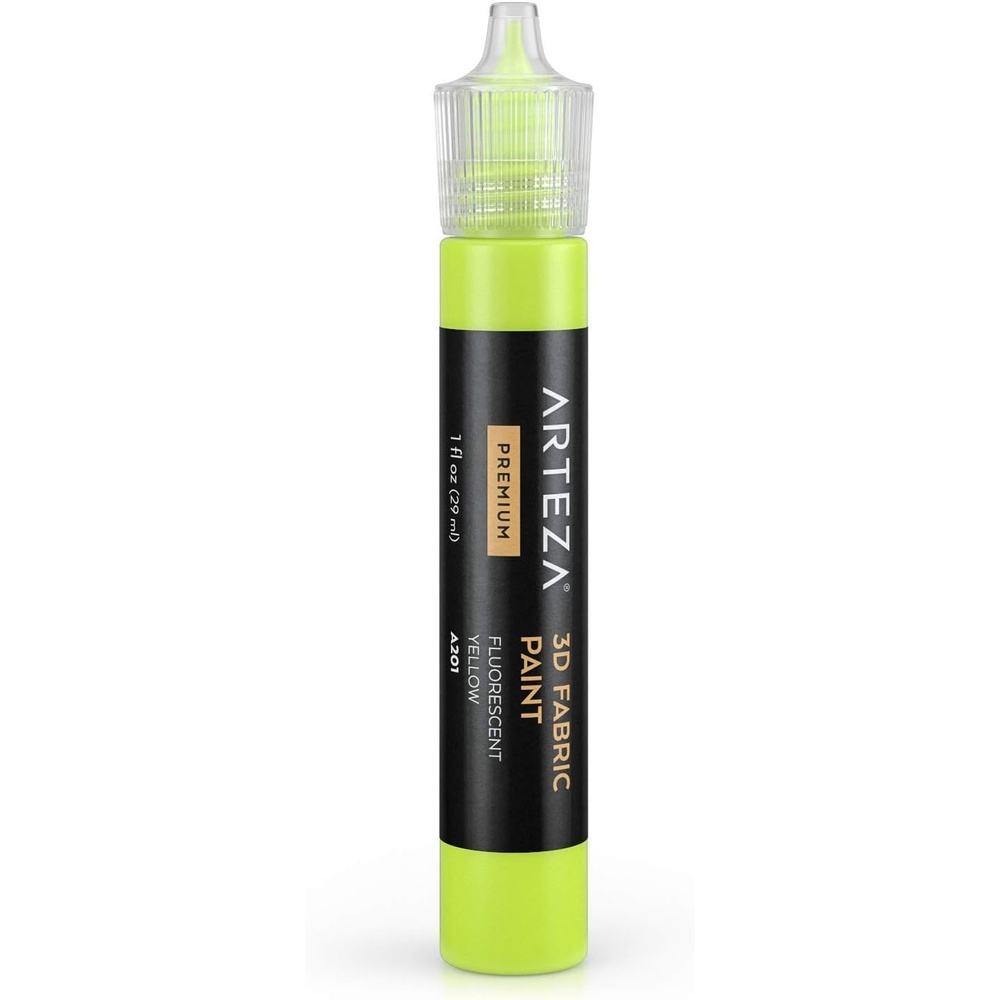 Arteza 3D Fabric Paint, Fluorescent Yellow A201, 1oz Tube, Washer & Dryer Safe Textile Paint for Clothing, Accessories, Ceramic, Glass & DIY Projects
