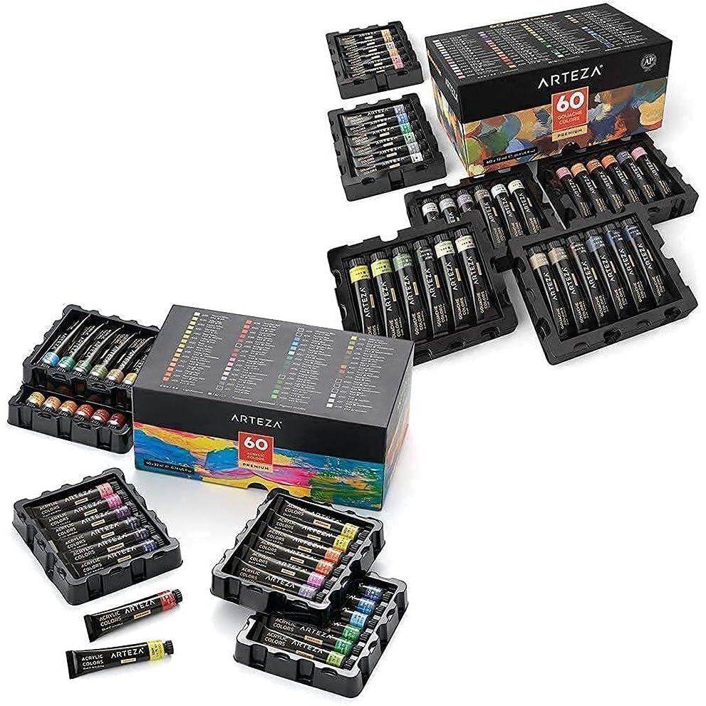 ARTEZA Acrylic and Gouache Paint Set Bundle, Painting Art Supplies for Artist, Hobby Painters & Beginners