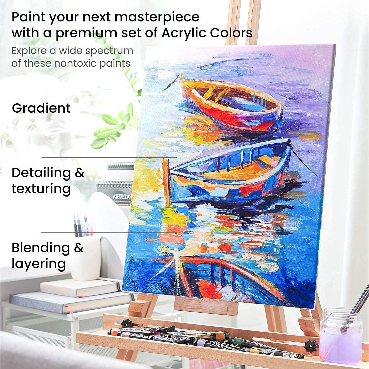 ARTEZA Acrylic and Gouache Paint Set Bundle, Painting Art Supplies for Artist, Hobby Painters & Beginners