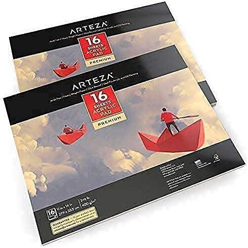 Arteza Acrylic Paint and Pad Bundle, 60 Assorted Colors, 2 Heavyweight 11 x 14 Acrylic Pads, 16 Sheets Each, Painting Art Supplies for Artist, Hobby Painters & Beginners