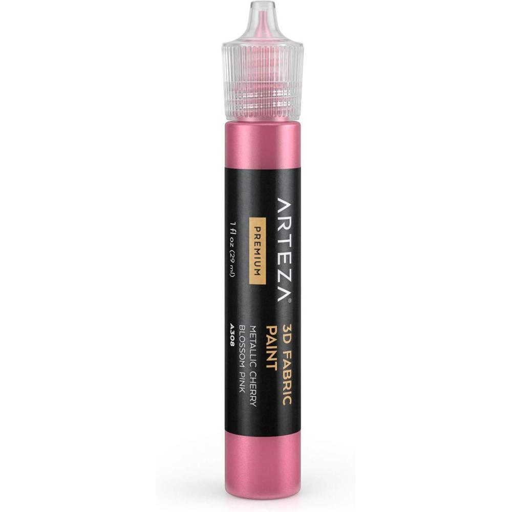 Arteza 3D Fabric Paint, Metallic Cherry Blossom Pink A308, 1oz Tube, Washer & Dryer Safe Textile Paint for Clothing, Accessories, Ceramic, Glass & DIY Projects