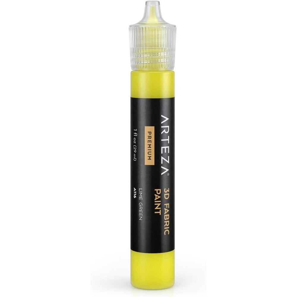 Arteza 3D Fabric Paint, Lime Green A116, 1oz Tube, Washer & Dryer Safe Textile Paint for Clothing, Accessories, Ceramic, Glass & DIY Projects