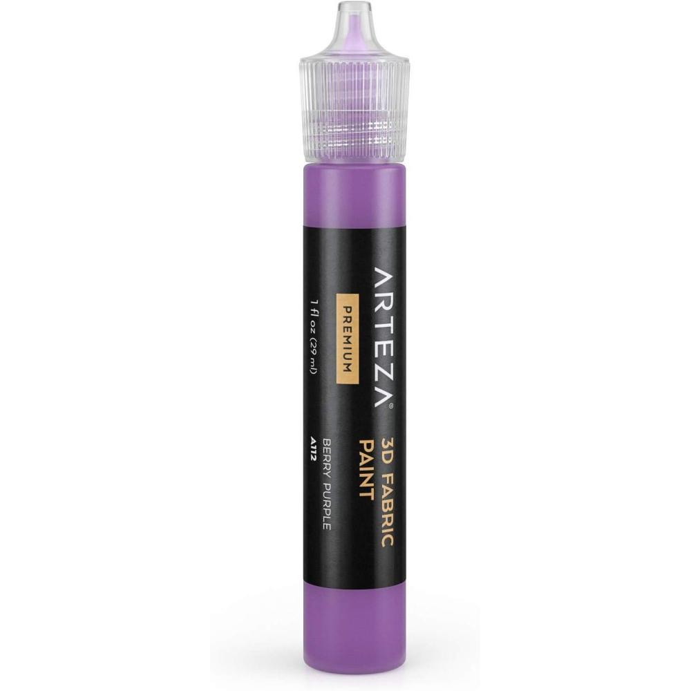 Arteza 3D Fabric Paint, Berry Purple A112, 1oz Tube, Washer & Dryer Safe Textile Paint for Clothing, Accessories, Ceramic, Glass & DIY Projects