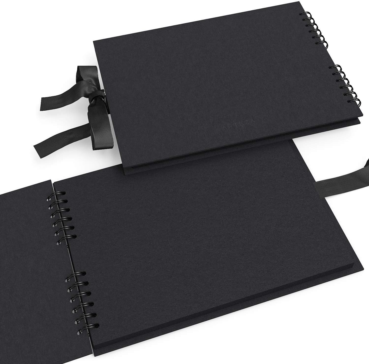 Arteza Blank Scrapbook Set, Black Cover, Spiral Bound, 8.5×11 inches, 2-Pack, 40 Black Pages, 250 gsm, for DIY Crafts, Guest Books, Travelling, Birthday & Holiday Gifts