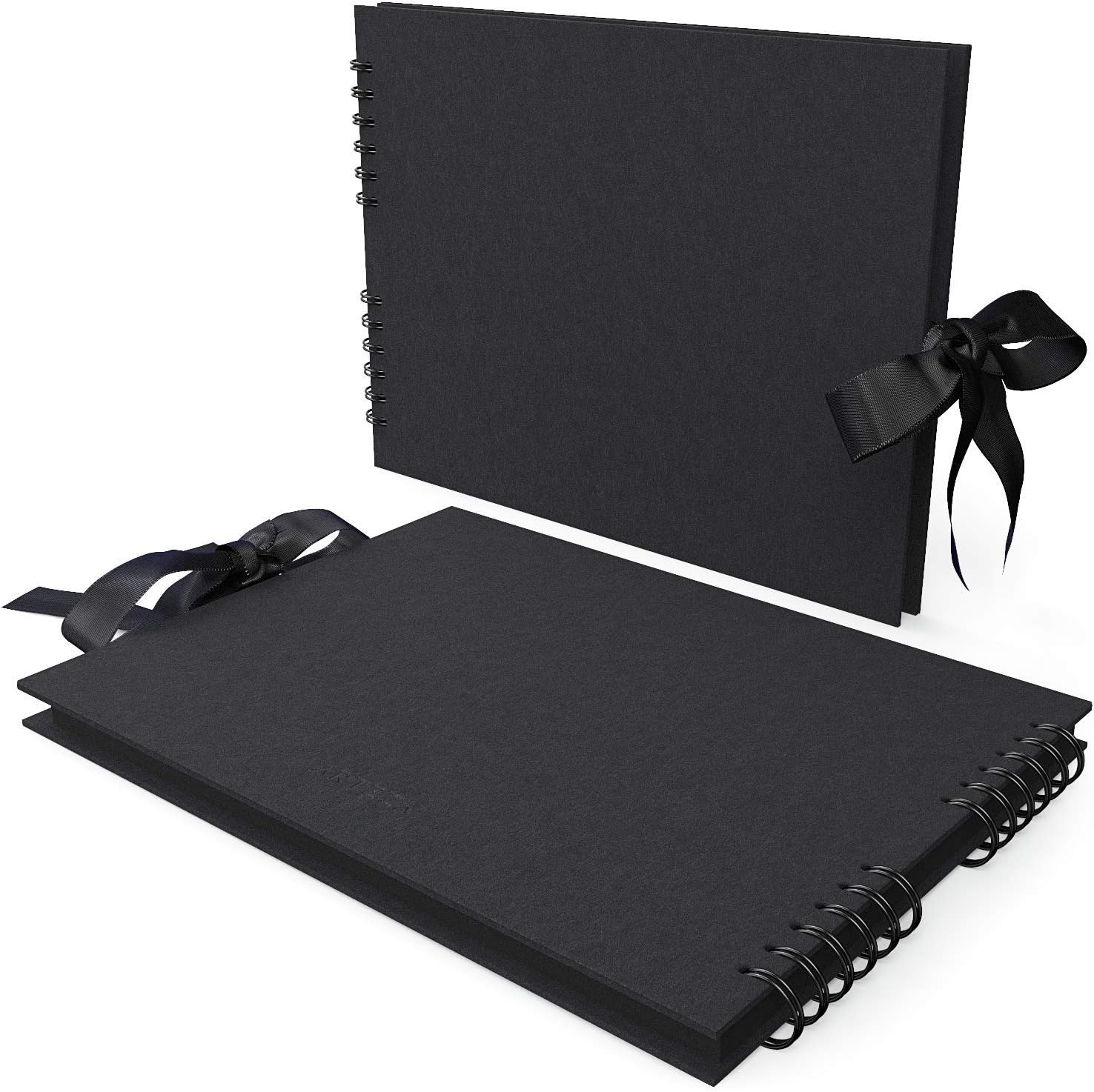 Arteza Blank Scrapbook Set, Black Cover, Spiral Bound, 8.5×11 inches, 2-Pack, 40 Black Pages, 250 gsm, for DIY Crafts, Guest Books, Travelling, Birthday & Holiday Gifts
