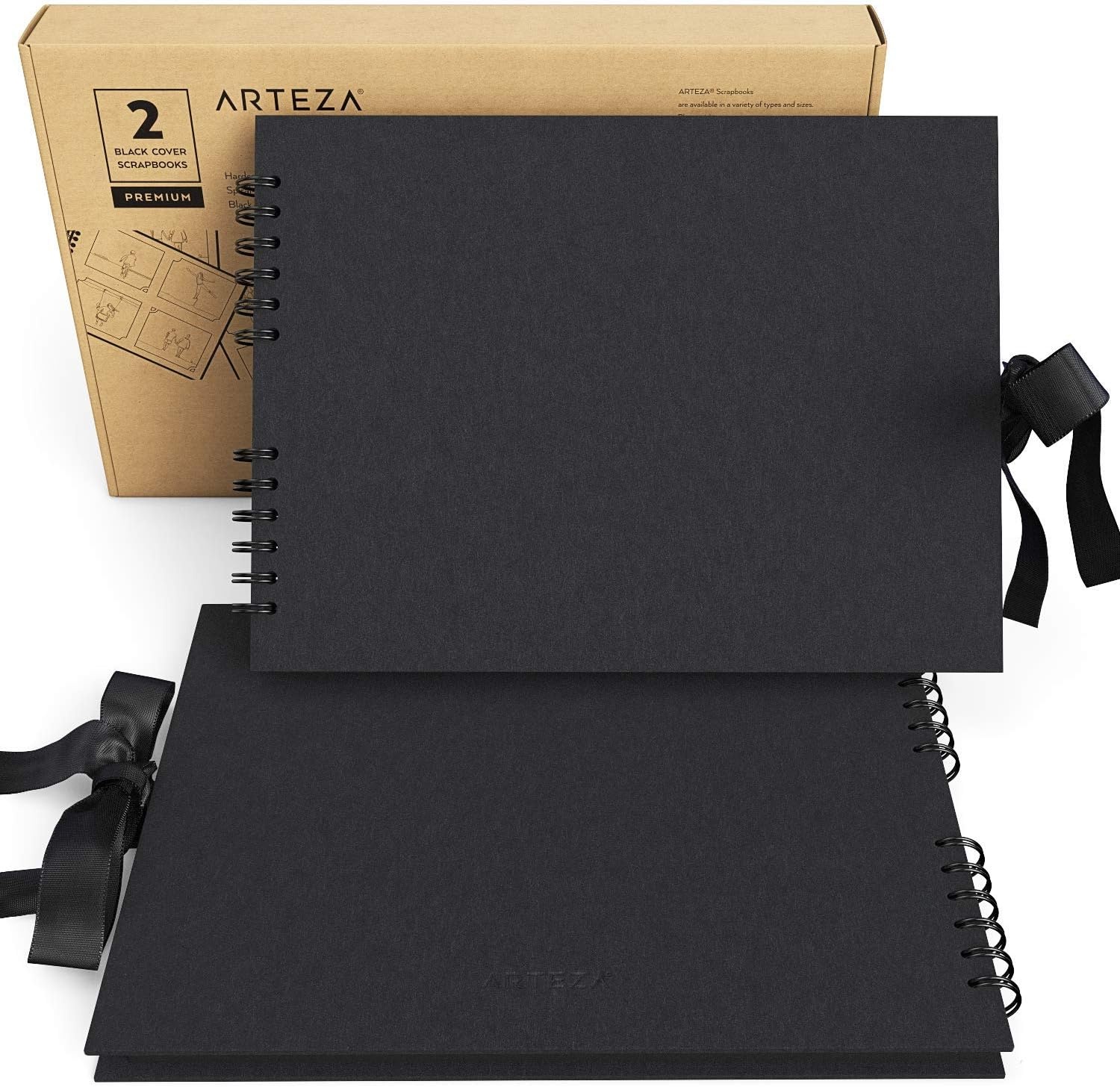 Arteza Blank Scrapbook Set, Black Cover, Spiral Bound, 8.5×11 inches, 2-Pack, 40 Black Pages, 250 gsm, for DIY Crafts, Guest Books, Travelling, Birthday & Holiday Gifts