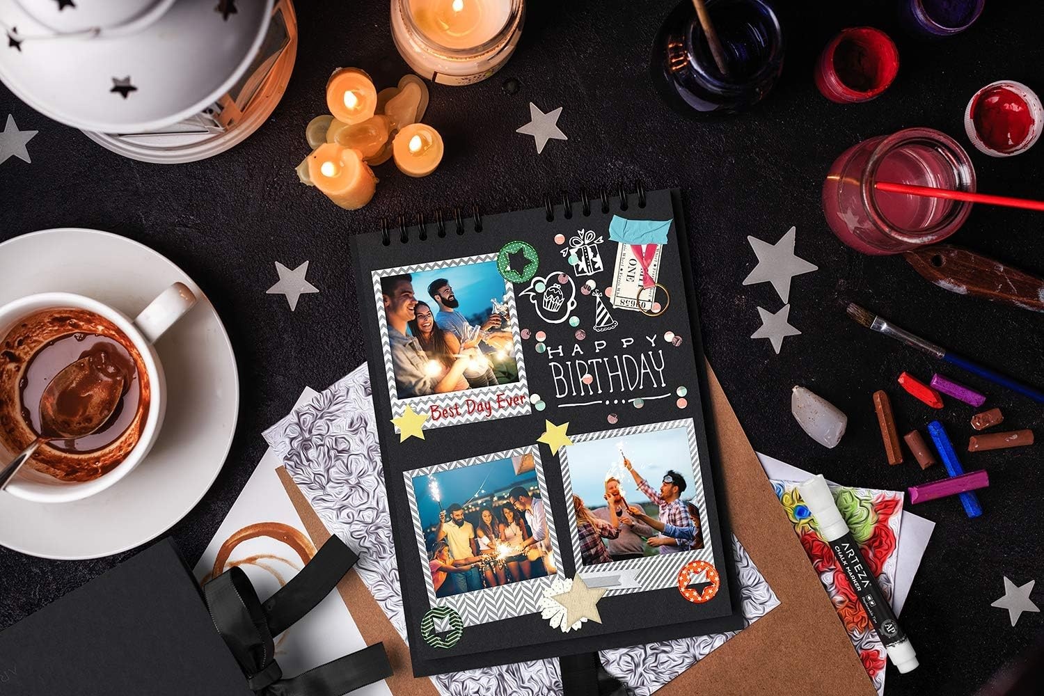 Arteza Blank Scrapbook Set, Black Cover, Spiral Bound, 8.5×11 inches, 2-Pack, 40 Black Pages, 250 gsm, for DIY Crafts, Guest Books, Travelling, Birthday & Holiday Gifts
