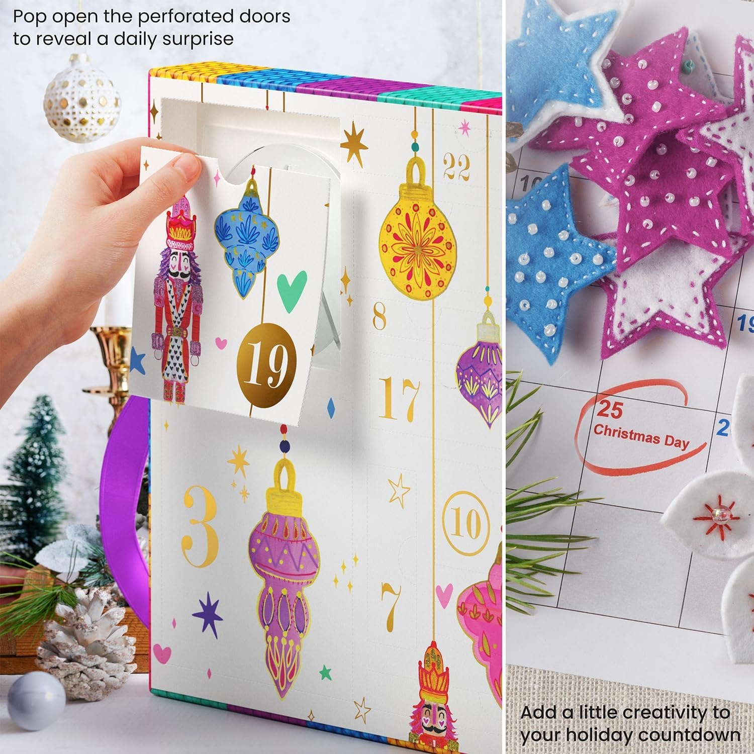 Arteza Advent Calendar2023 (24 Days) Art & Craft Supplies Holiday Gift for Adults, Includes Polymer Clay, Mica Powder, Felt Sheets, Wood Slices & Panels, Acrylic Yarn, Epoxy Resin & Glue