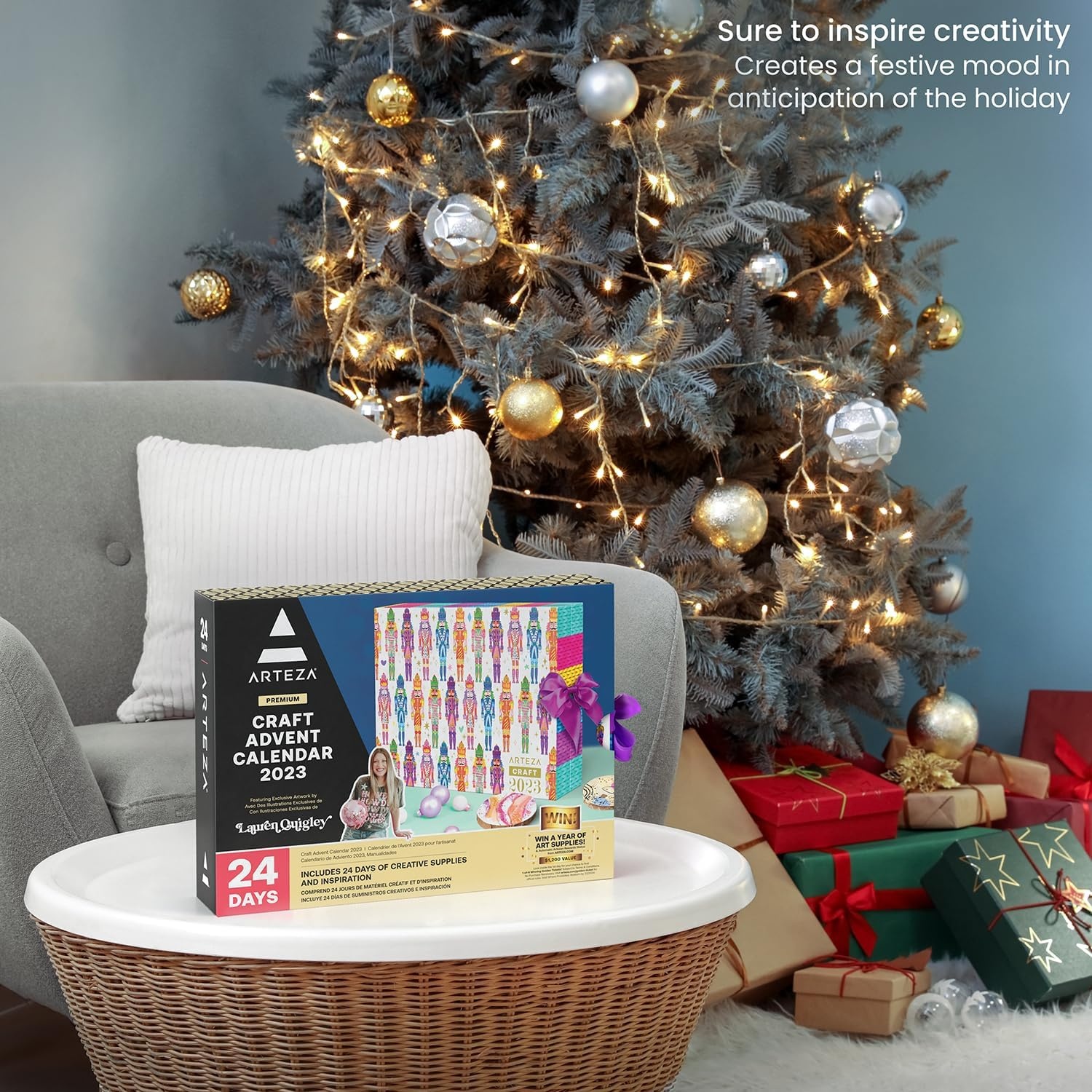 Arteza Advent Calendar2023 (24 Days) Art & Craft Supplies Holiday Gift for Adults, Includes Polymer Clay, Mica Powder, Felt Sheets, Wood Slices & Panels, Acrylic Yarn, Epoxy Resin & Glue