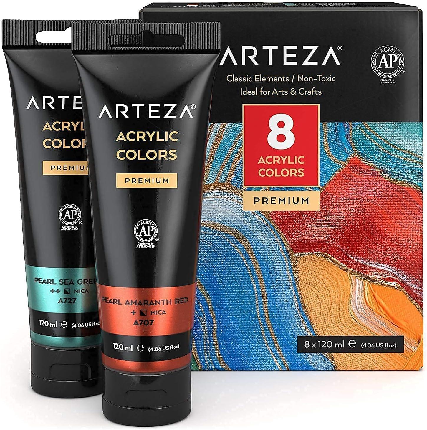 ARTEZA Classic Metallic Acrylic and Canvas Bundle, Painting Art Supplies for Artist, Hobby Painters & Beginners