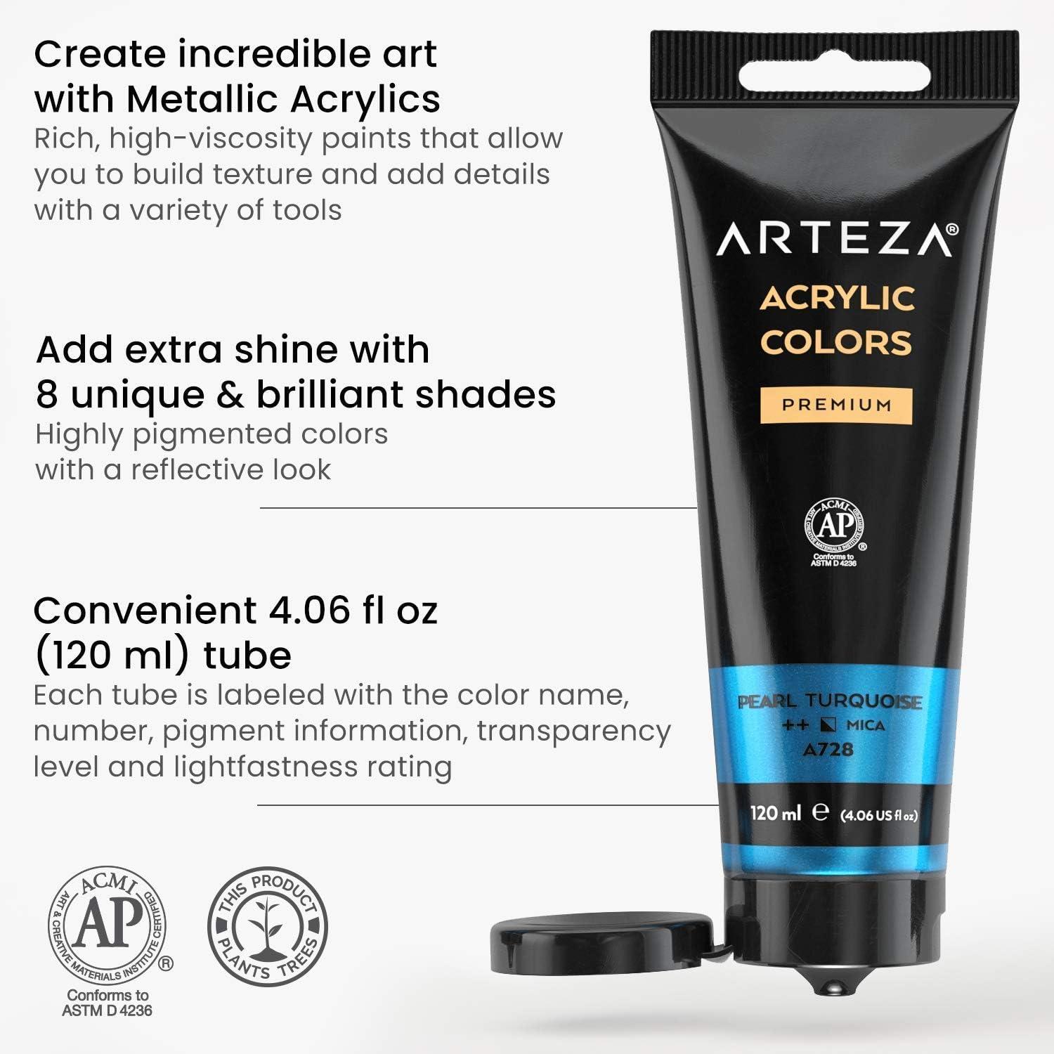 ARTEZA Classic Metallic Acrylic and Canvas Bundle, Painting Art Supplies for Artist, Hobby Painters & Beginners