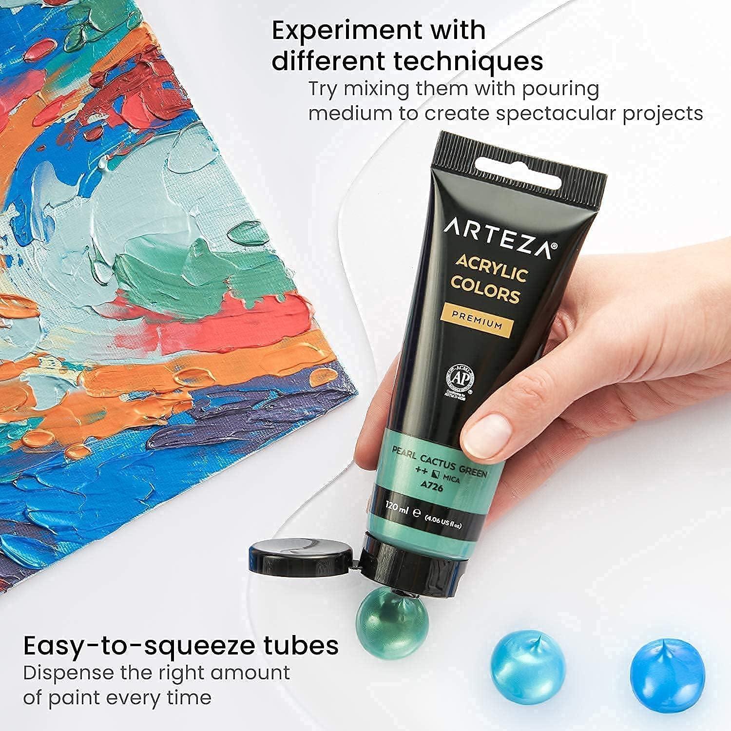ARTEZA Classic Metallic Acrylic and Canvas Bundle, Painting Art Supplies for Artist, Hobby Painters & Beginners