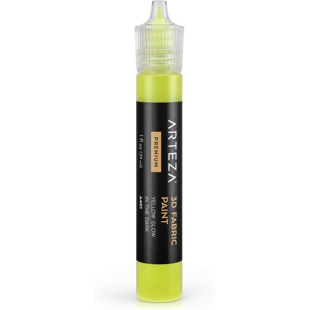 Arteza 3D Fabric Paint, Yellow Glow in the Dark A401, 1oz Tube, Washer & Dryer Safe Textile Paint for Clothing, Accessories, Ceramic, Glass & DIY Projects