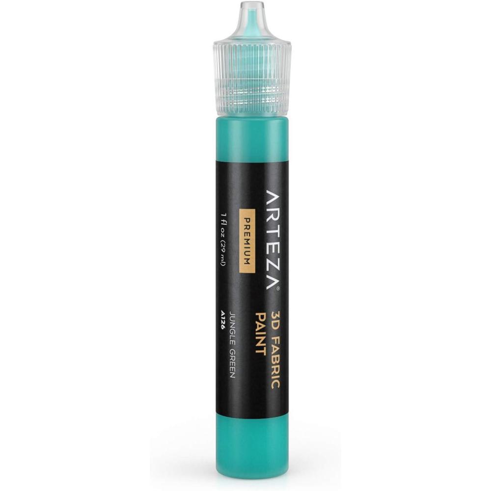 Arteza 3D Fabric Paint, Jungle Green A126, 1oz Tube, Washer & Dryer Safe Textile Paint for Clothing, Accessories, Ceramic, Glass & DIY Projects