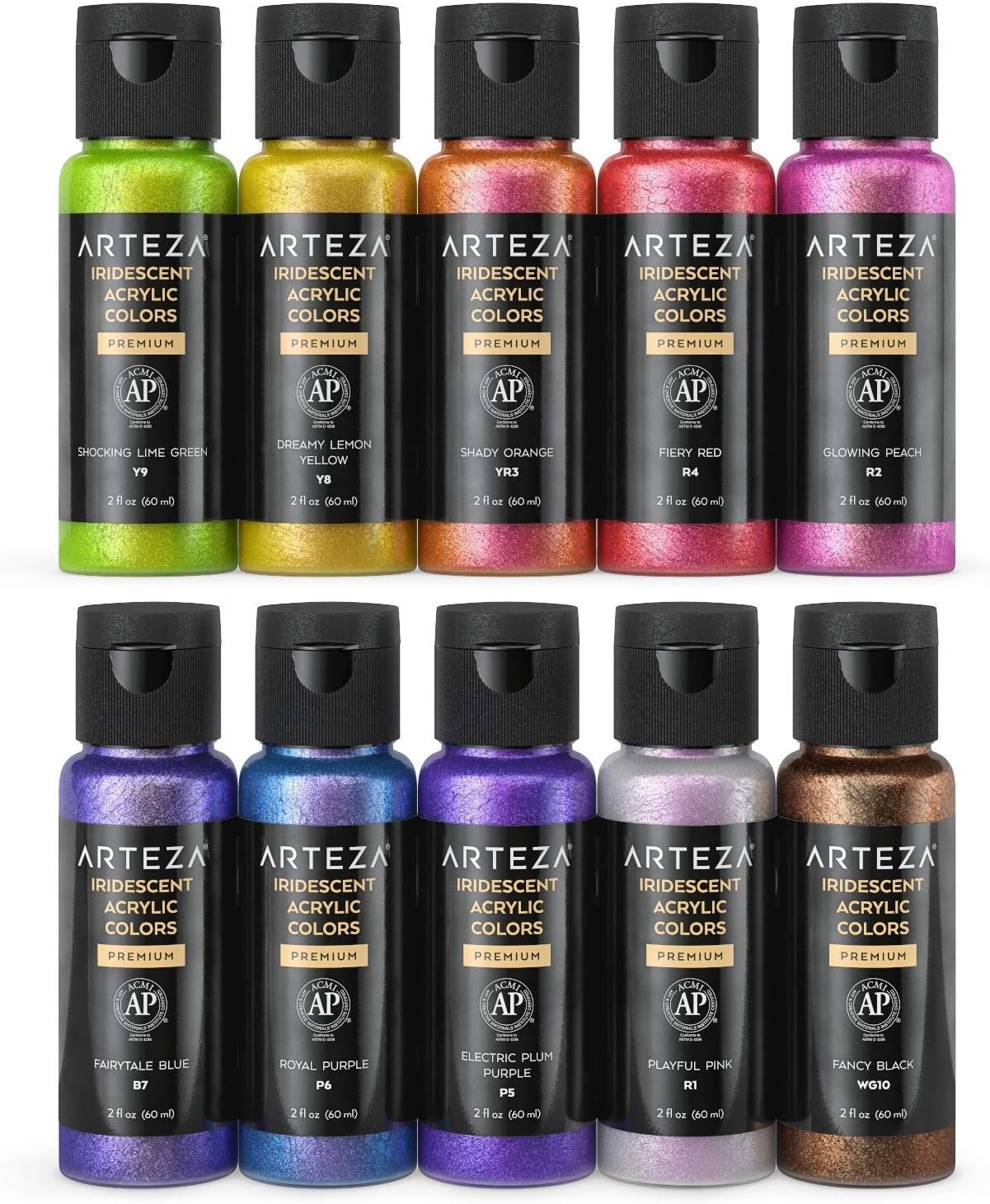 Arteza Acrylic Iridescent Paint Pack of 10 and Craft Acrylic Paint Set of 20 with Stretched Canvases 11×14 Pack of 8 Bundle, Painting Art Supplies for Artist, Hobby Painters & Beginners