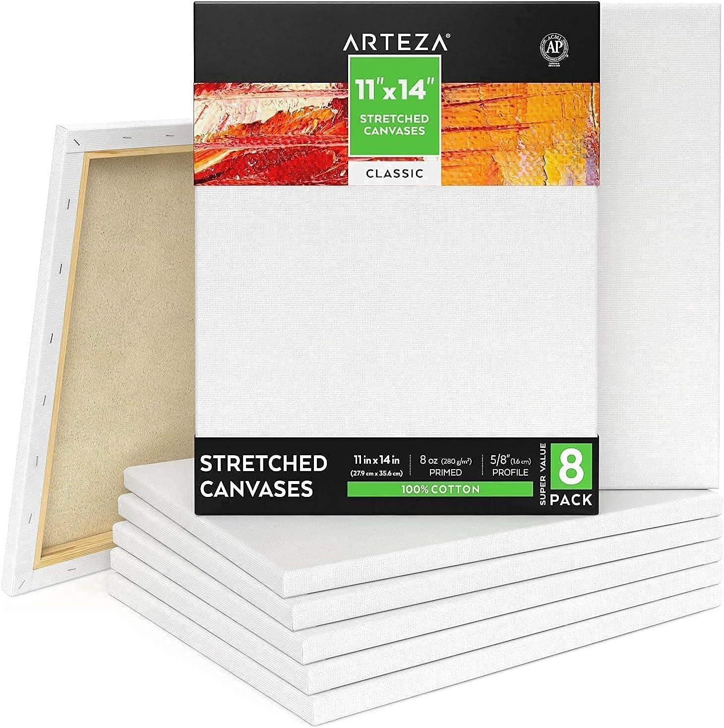 Arteza Acrylic Iridescent Paint Pack of 10 and Craft Acrylic Paint Set of 20 with Stretched Canvases 11×14 Pack of 8 Bundle, Painting Art Supplies for Artist, Hobby Painters & Beginners