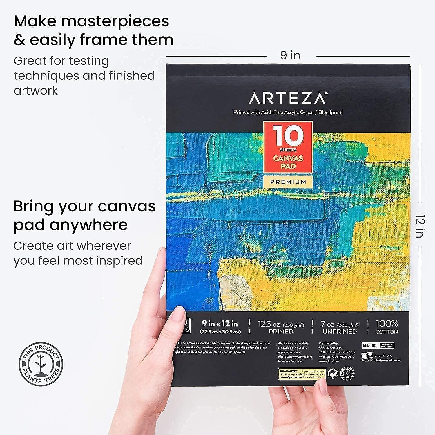 ARTEZA Acrylic Paints and Canvas Pad Pack Bundle, Painting Art Supplies for Artist, Hobby Painters & Beginners