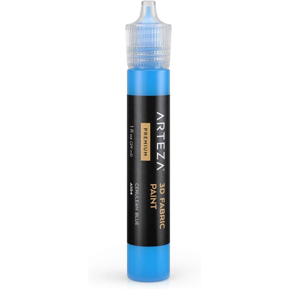Arteza 3D Fabric Paint, Cerulean Blue A104, 1oz Tube, Washer & Dryer Safe Textile Paint for Clothing, Accessories, Ceramic, Glass & DIY Projects
