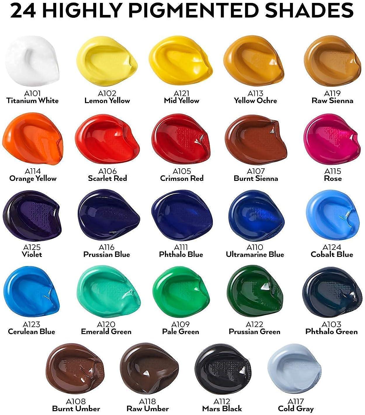 Arteza Acrylic Paint Set of 24 and Canvas Set of 10 Multipack Bundle, Painting Art Supplies for Artist, Hobby Painters & Beginners