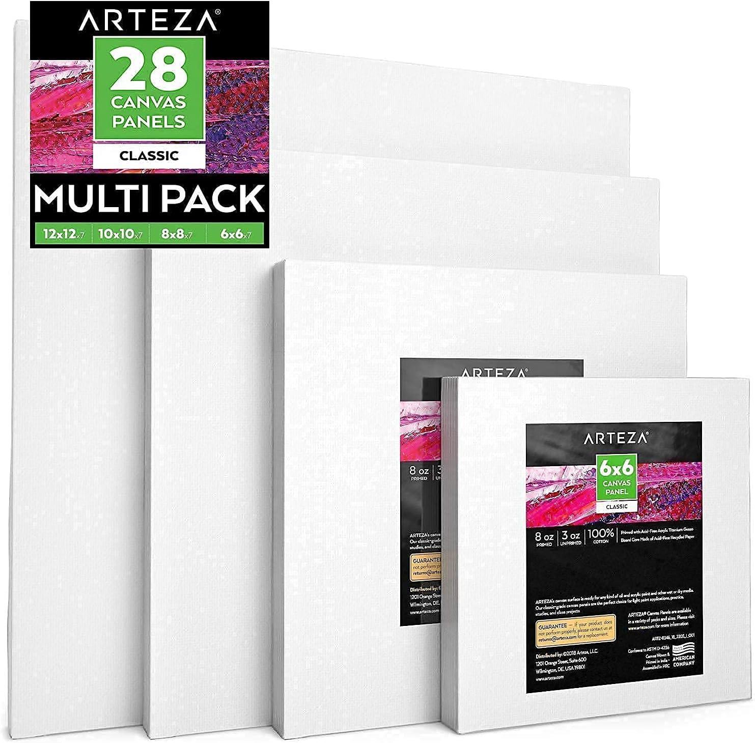 Arteza Acrylic Paint Set and Canvas Panels Multi Pack Bundle, Painting Art Supplies for Artist, Hobby Painters & Beginners