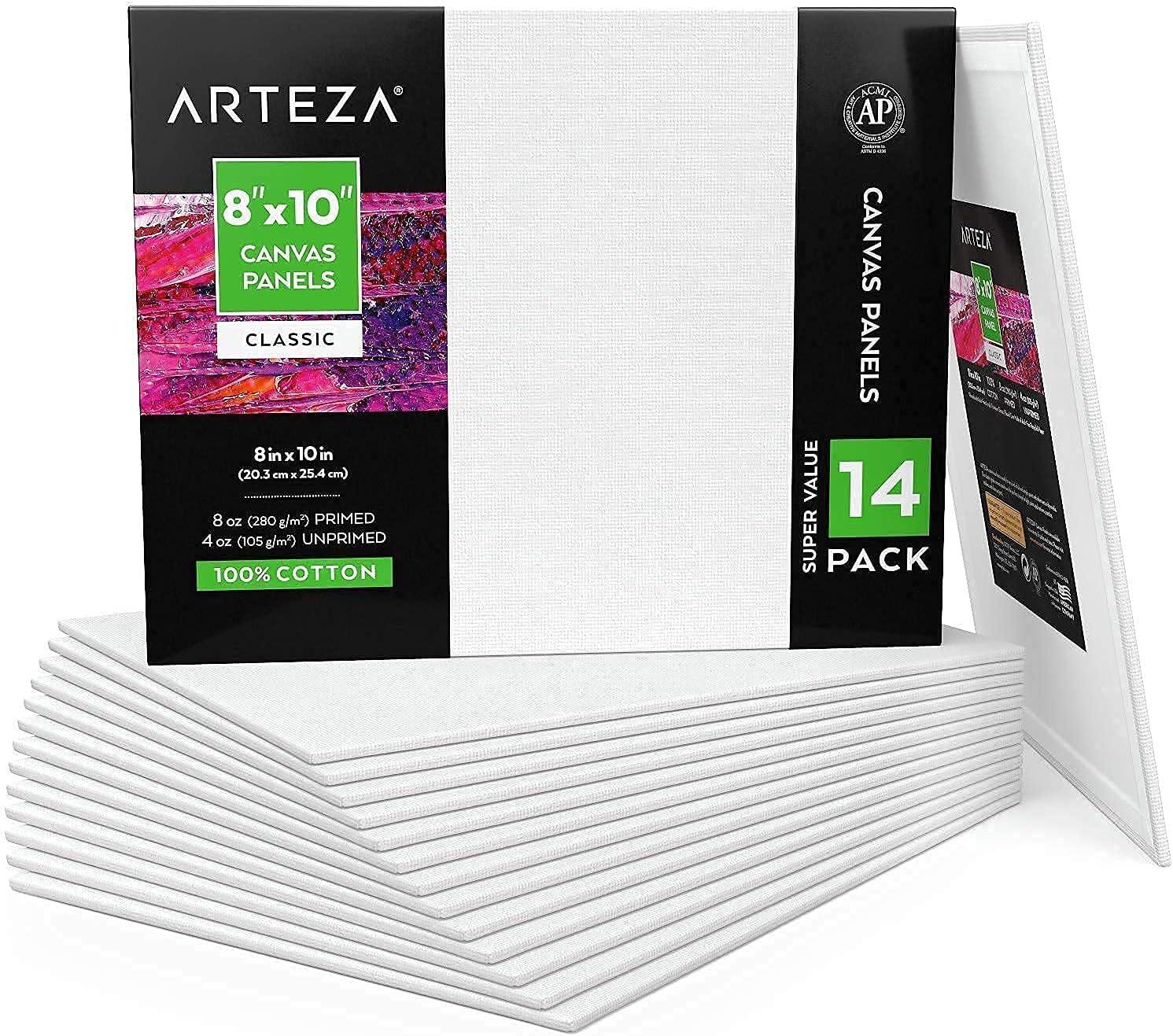 Arteza Acrylic Paint Set and Canvas Boards Bundle for Artist, Painting Art Supplies for Artist, Hobby Painters & Beginners