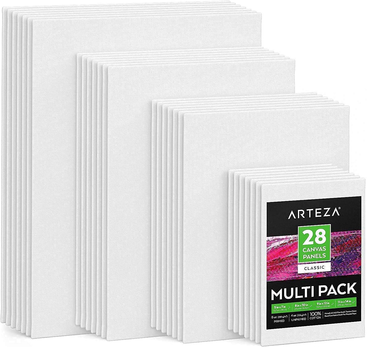 ARTEZA Acrylic, Metallic Acrylic Paint Set and Canvas Panels Multi Pack Bundle, Painting Art Supplies for Artist, Hobby Painters & Beginners
