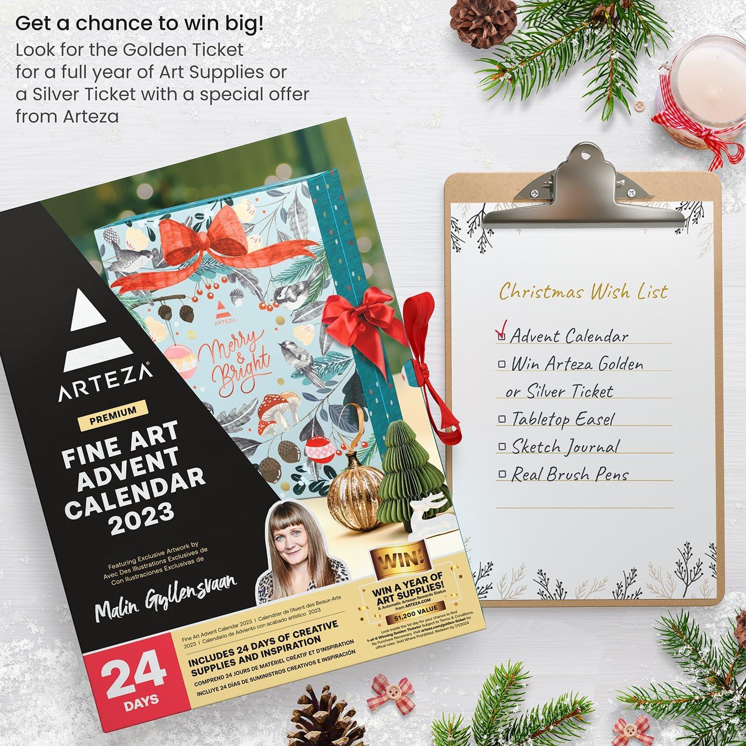 Arteza Advent Calendar 2023 (Fine Art, 12 Days) Art Supplies Holiday Gift for Adults, Includes Acrylic, Gouache & Watercolor Paints, Art Chrome Markers, Canvas Boards, Paint Brushes and Modeling Paste(24 Day Fine Art)