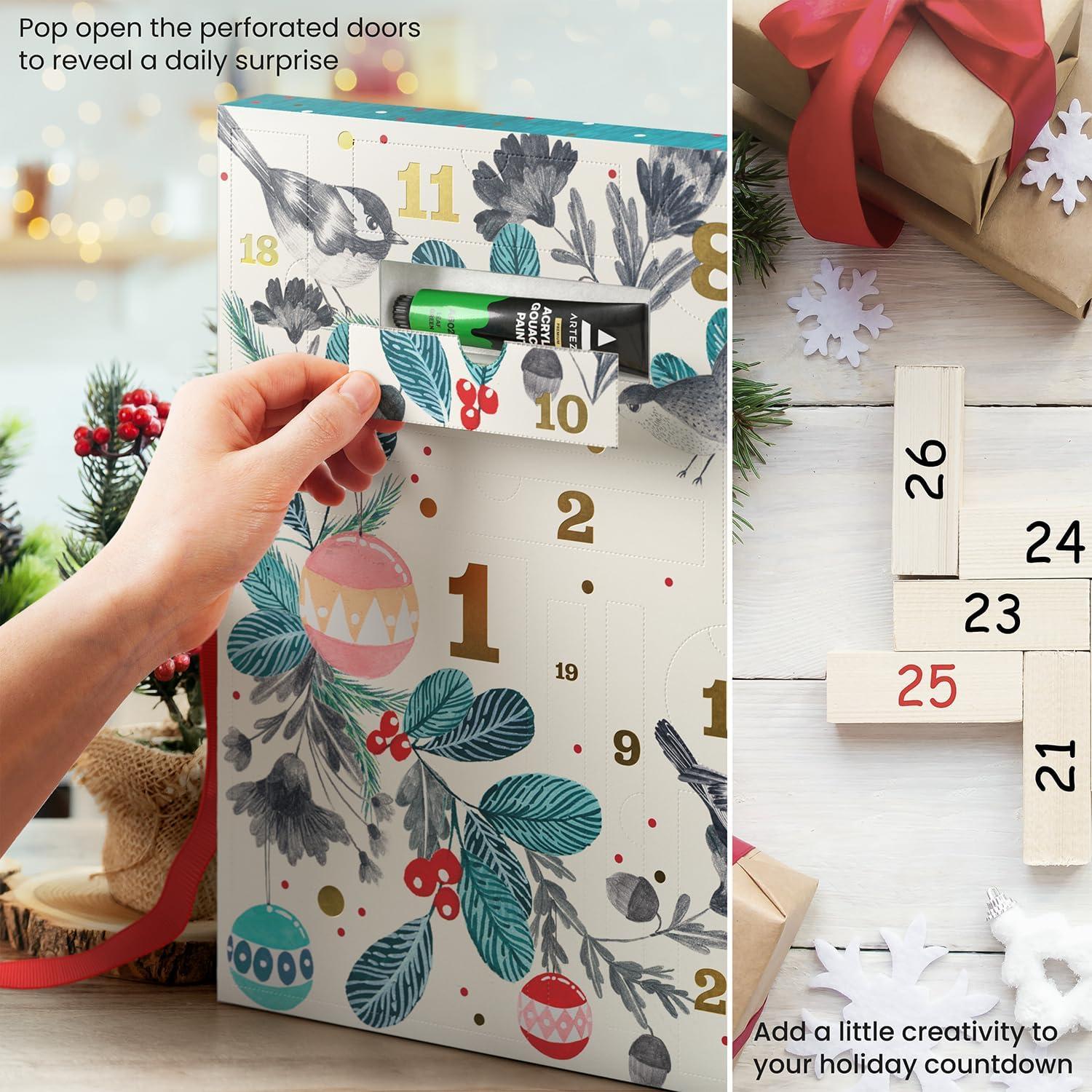 Arteza Advent Calendar 2023 (Fine Art, 12 Days) Art Supplies Holiday Gift for Adults, Includes Acrylic, Gouache & Watercolor Paints, Art Chrome Markers, Canvas Boards, Paint Brushes and Modeling Paste(24 Day Fine Art)