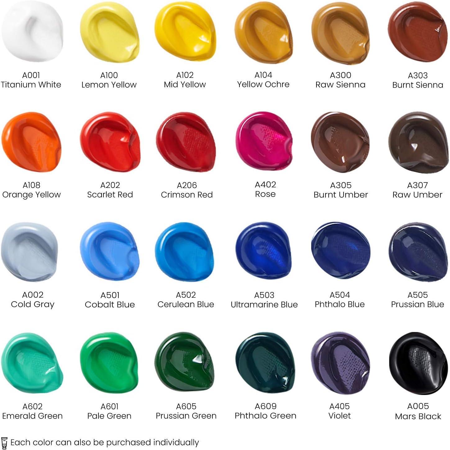 Arteza Acrylic Paint Set of 24 Colors and 12×12 Inch Stretched Canvas Classic Pack of 8, Painting Art Supplies for Artist, Hobby Painters & Beginners
