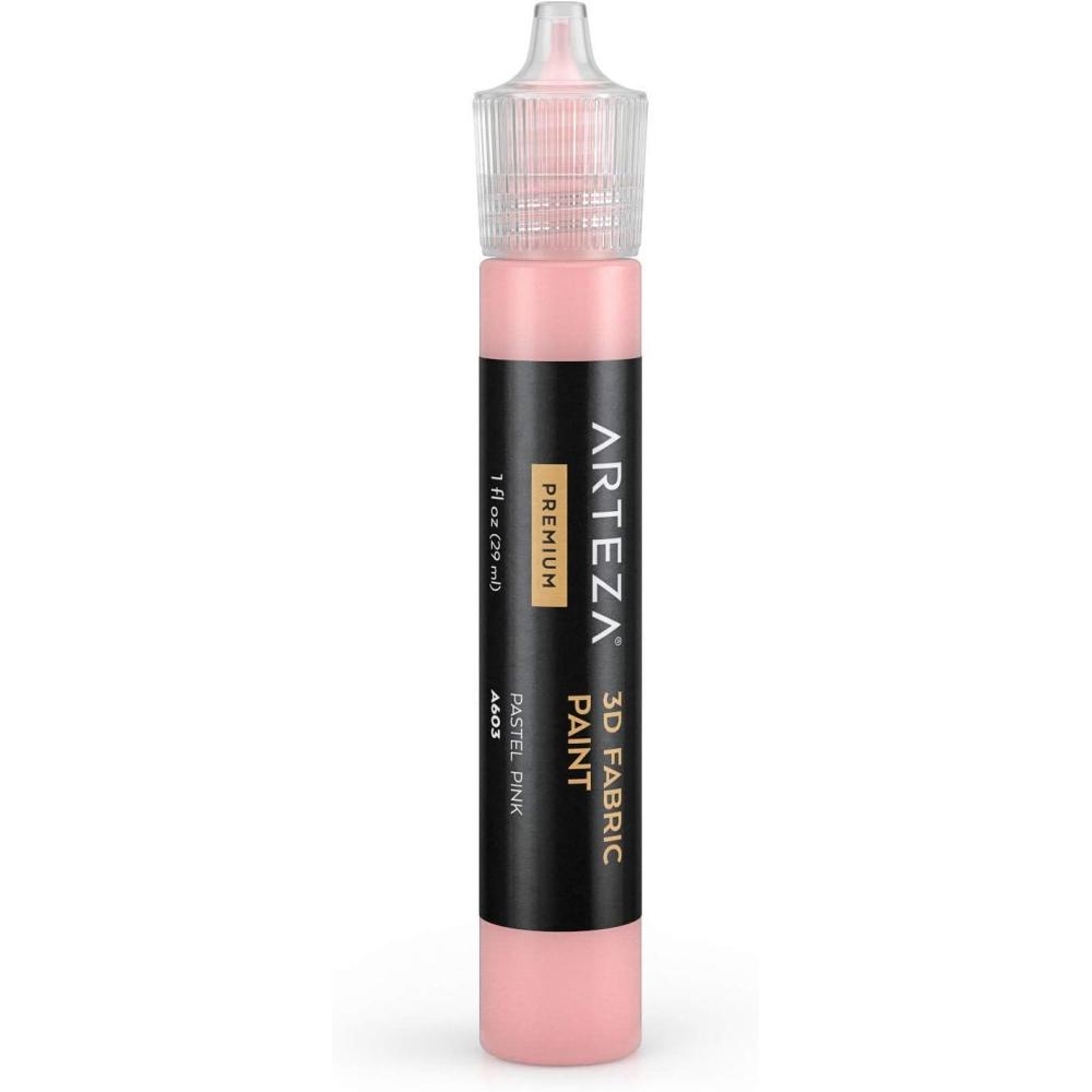 Arteza 3D Fabric Paint, Pastel Pink A603, 1oz Tube, Washer & Dryer Safe Textile Paint for Clothing, Accessories, Ceramic, Glass & DIY Projects