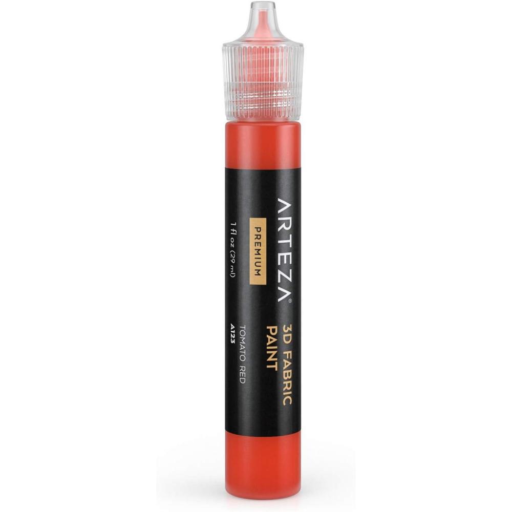 Arteza 3D Fabric Paint, Tomato Red A123, 1oz Tube, Washer & Dryer Safe Textile Paint for Clothing, Accessories, Ceramic, Glass & DIY Projects