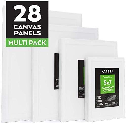 Arteza Acrylic Painter Starter Bundle: Acrylic Paint Set of 60 Colors and Canvas Panels Multi Pack, Pack of 28, Painting Art Supplies for Artist, Hobby Painters & Beginners