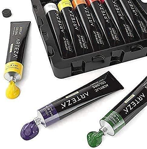 Arteza Acrylic Painter Starter Bundle: Acrylic Paint Set of 60 Colors and Canvas Panels Multi Pack, Pack of 28, Painting Art Supplies for Artist, Hobby Painters & Beginners