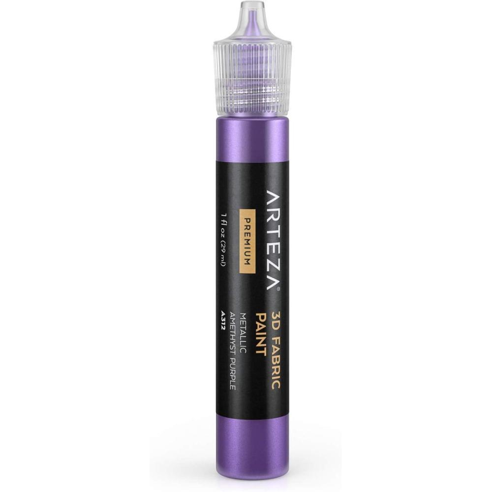Arteza 3D Fabric Paint, Metallic Amethyst Purple A312, 1oz Tube, Washer & Dryer Safe Textile Paint for Clothing, Accessories, Ceramic, Glass & DIY Projects