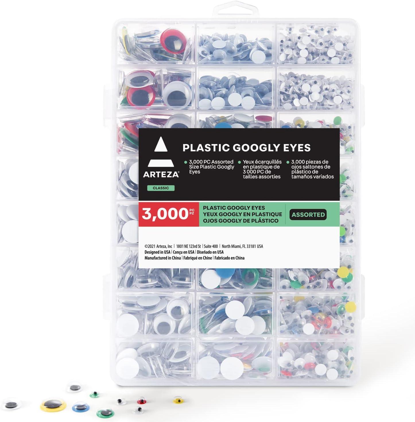 ARTEZA Googly Eyes, 3000 Pieces, Variety of Sizes, Craft Supplies for Creating Puppets, Pet Rocks, Photos, and Dolls, Easter Egg Arts and Crafts