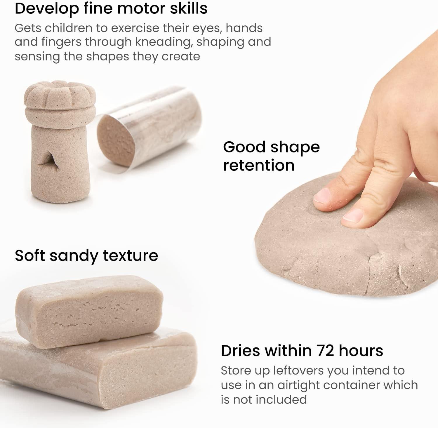 Arteza Kids Air-Dry Modeling Clay Kit, 6 x 8-oz Packs, 12 Sandy Clay Molds and 15 Assorted Sea-Life Beach Decorations, Soft, Pliable, Supplies for Kids’ Crafts and Sensory Play(Pack of 6)