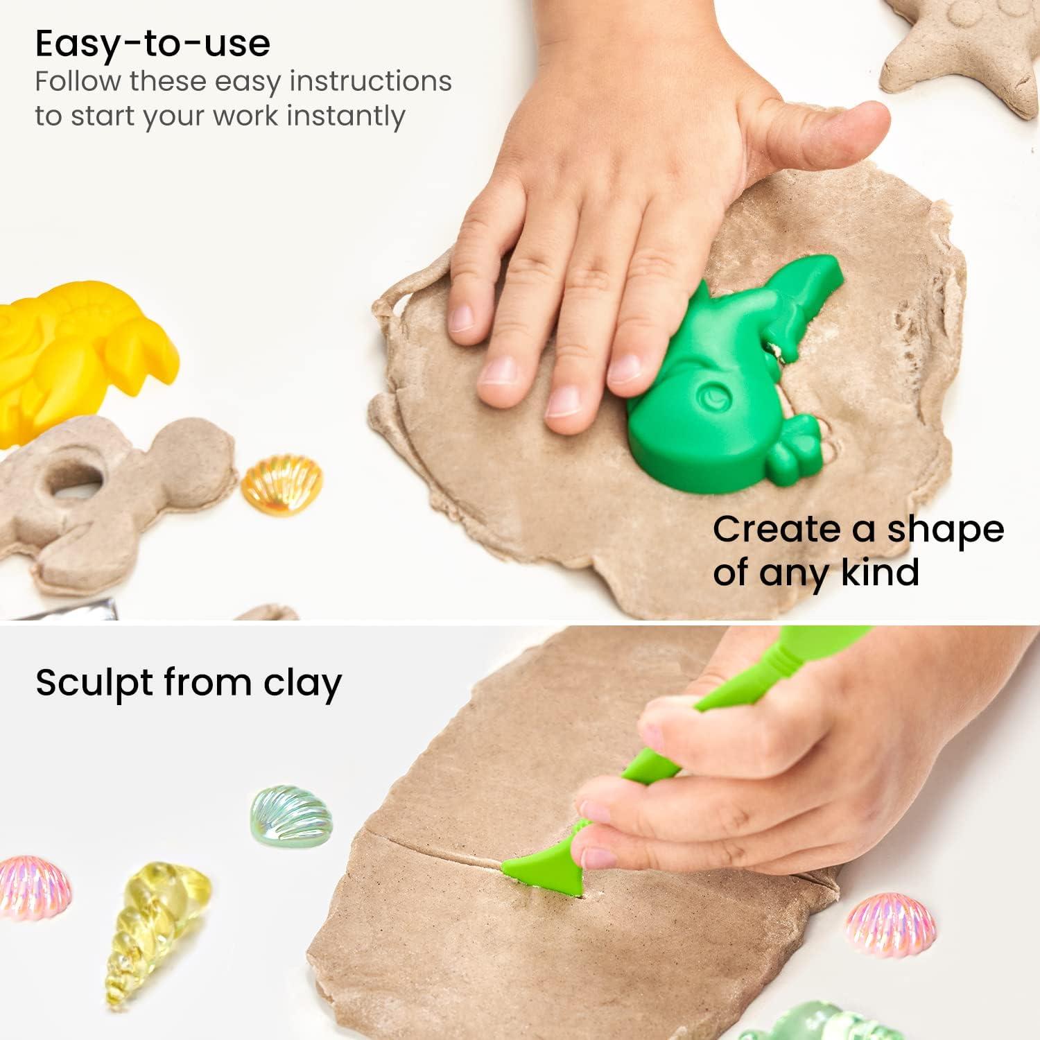 Arteza Kids Air-Dry Modeling Clay Kit, 6 x 8-oz Packs, 12 Sandy Clay Molds and 15 Assorted Sea-Life Beach Decorations, Soft, Pliable, Supplies for Kids’ Crafts and Sensory Play(Pack of 6)