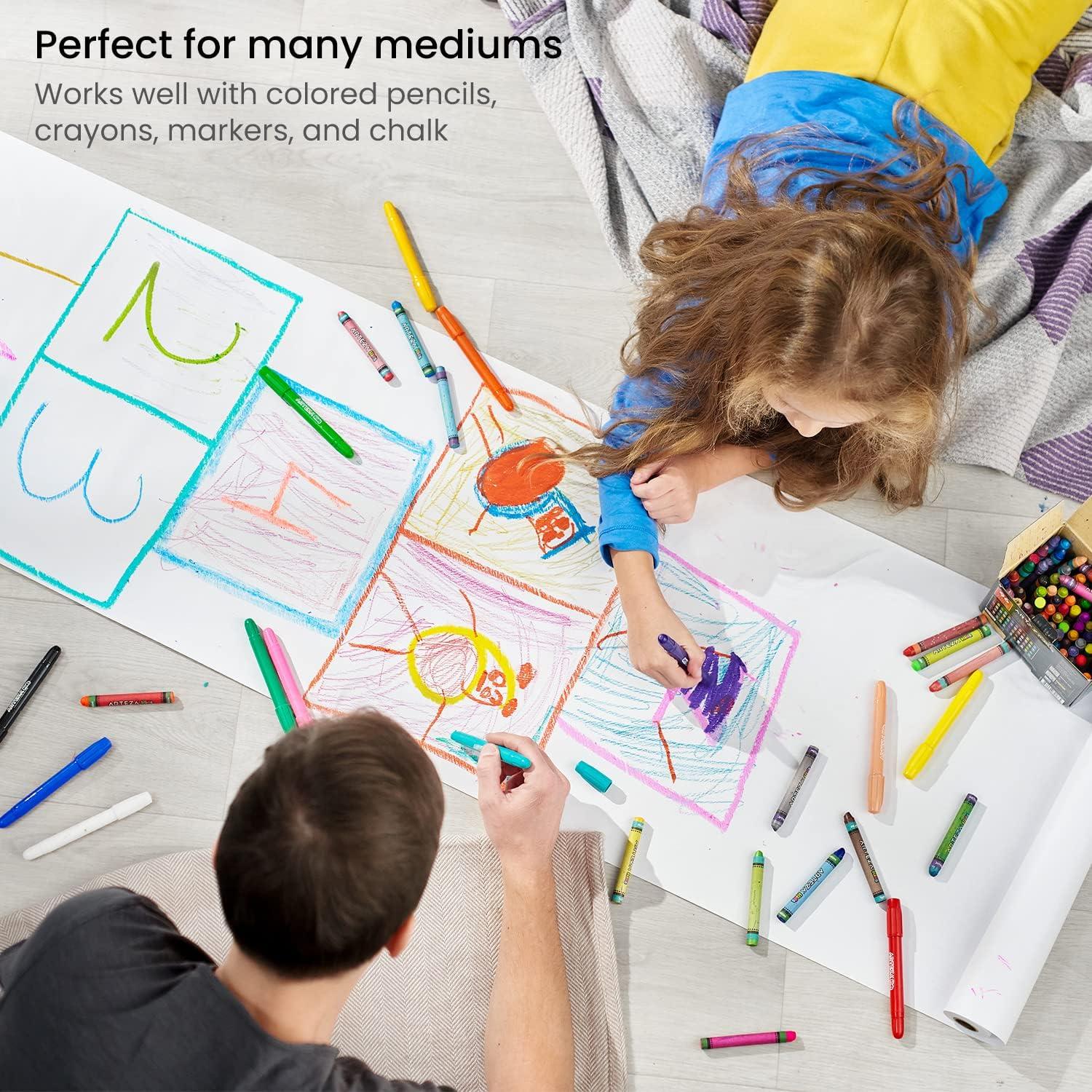Arteza Kids Drawing Paper Roll Refill, 2-Pack, 16.5 Inches x 74.8 Feet, White 47-lb Roll Dispenser Paper, Art Supplies for the Classroom, Learning Centers, and Activity Corners(Paper Roll Refill)