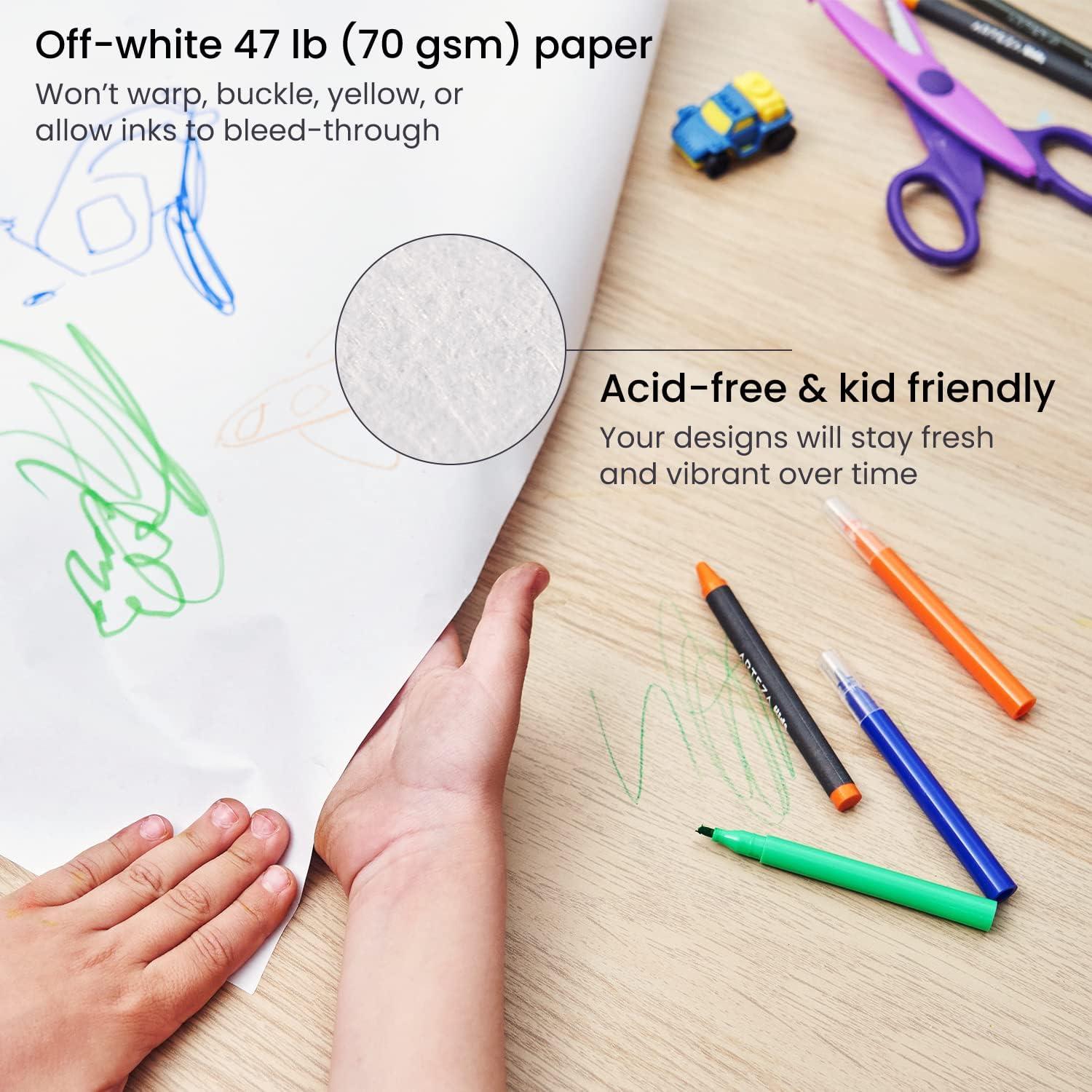 Arteza Kids Drawing Paper Roll Refill, 2-Pack, 16.5 Inches x 74.8 Feet, White 47-lb Roll Dispenser Paper, Art Supplies for the Classroom, Learning Centers, and Activity Corners(Paper Roll Refill)
